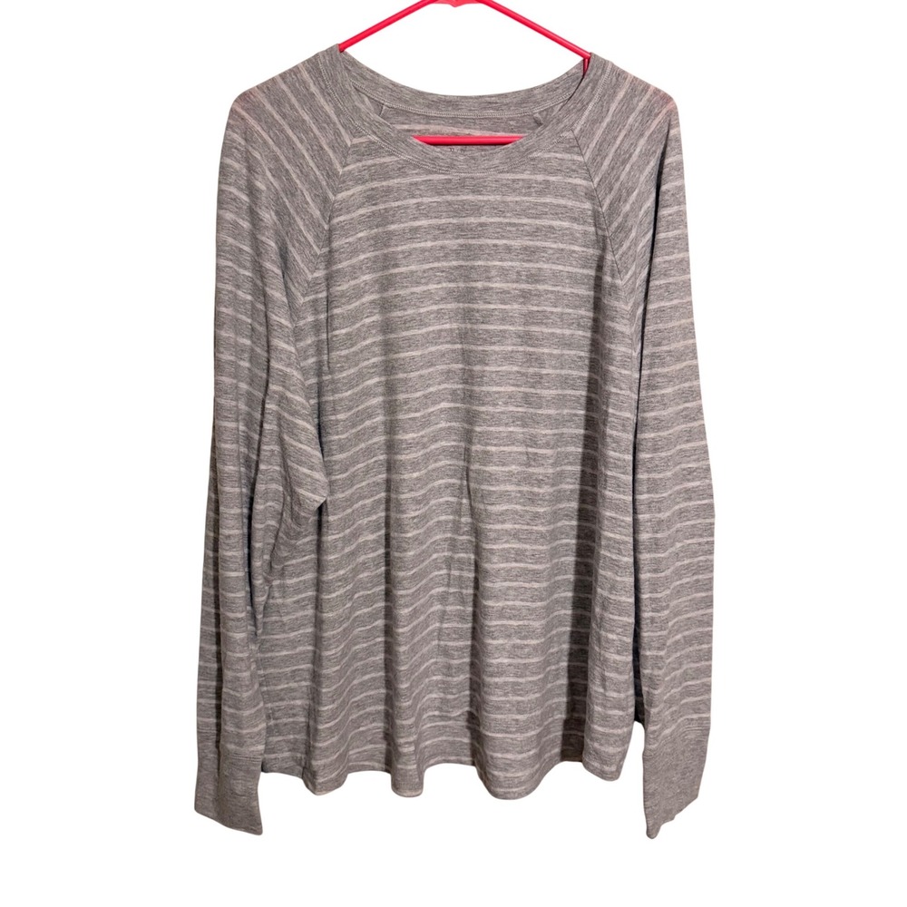 Aerie Grey White Striped Raglan Crew Neck Top X-Large Lounge Cozy Casual Basic